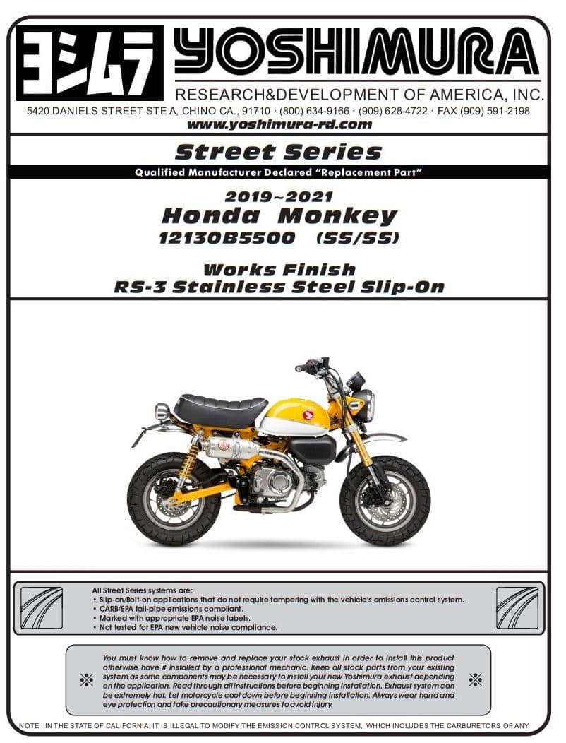 Yoshimura Exhaust Stainless Street RS-3 Slip On Honda Monkey 125 4-Speed 18-22-12130B5500