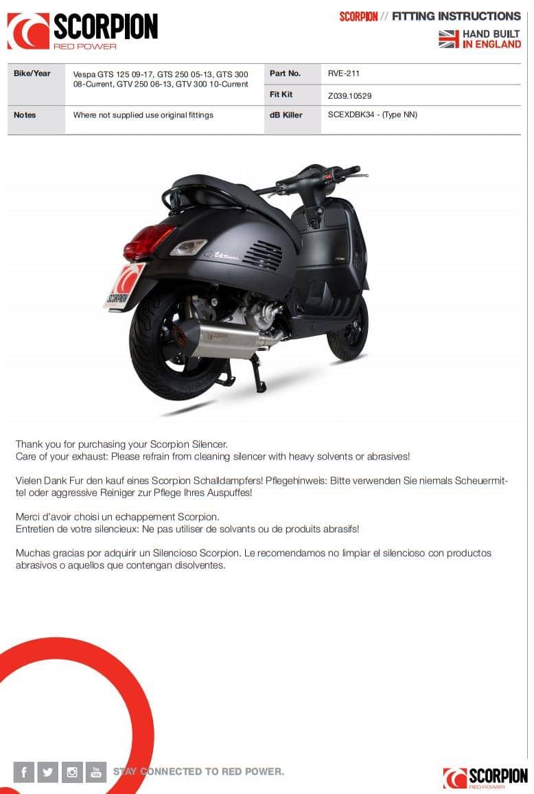 Scorpion Exhaust Full System Stainless Steel Vespa GTS 300 Super (inc HPE) 08-18-RVE211SEO-3