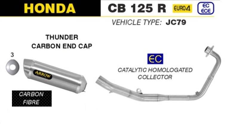 Arrow Exhaust Thunder Carbon + Catalytic Collector Honda CB 125 R 2018 - 2020-51516MK-51016KZ