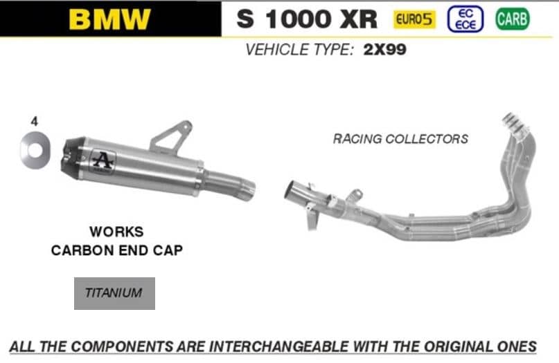 Arrow Exhaust Works Carbon End Cap Titanium+Racing Collector BMW S 1000 XR 20-21-71927PK-71751MI