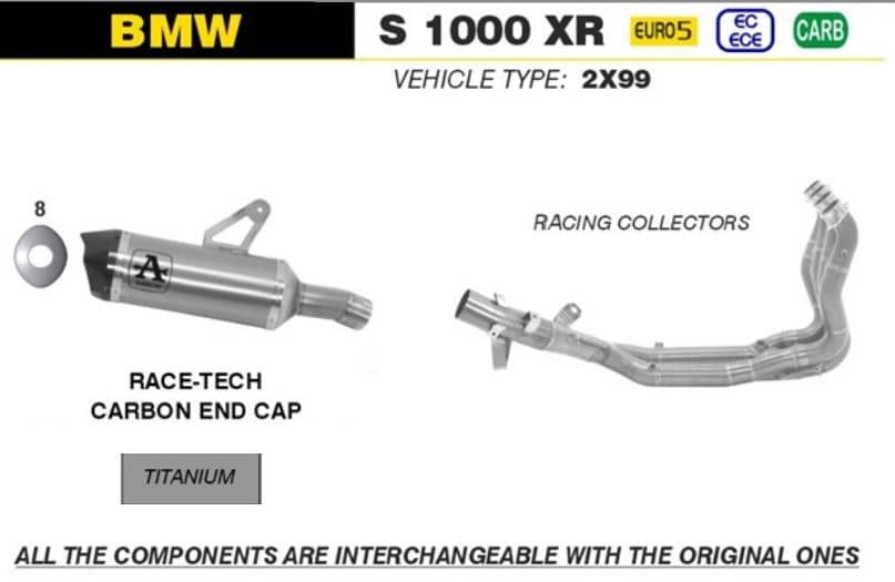 Arrow Exhaust Race Tech Titanium Carbon Cap+Racing Collector BMW S 1000 XR 20-21-71926PK-71751MI