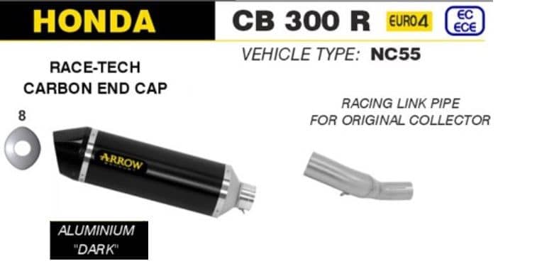 Arrow Exhaust Race Tech Aluminium Dark + Racing Link Pipe Honda CB 300 R 18-20-71883AKN-71695MI