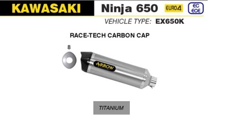 Arrow Exhaust Race-Tech Slip On Silencer (ECE) Titanium Kawasaki Ninja 650 17-20-71854PK