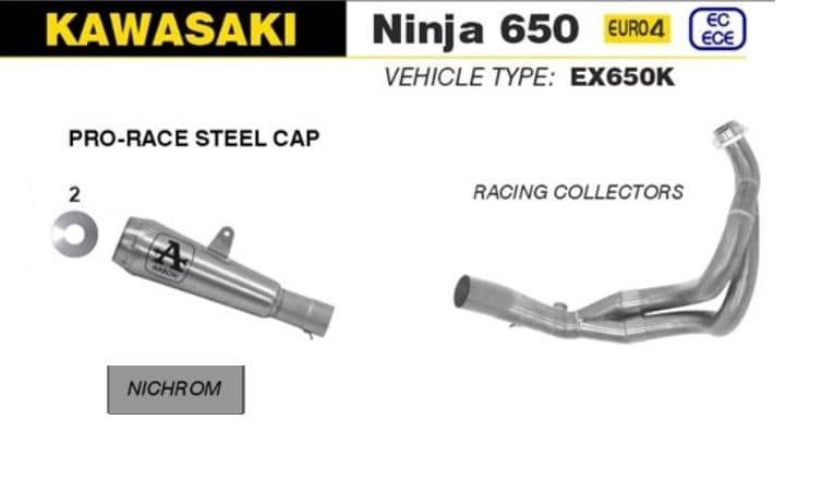 Arrow Exhaust Pro-Race Nichrom + Racing Collector Kawasaki Ninja 650 2017-2020-71206PRI-71659MI