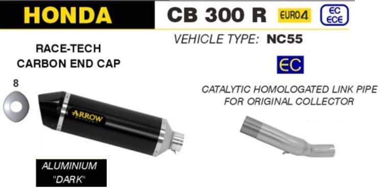 Arrow Exhaust Race Tech Aluminium Dark +Catalytic Link Pipe Honda CB 300 R 18-20-71883AKN-71695KZ