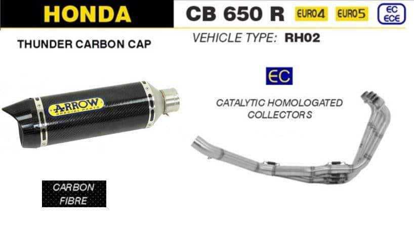 Arrow Exhaust Thunder Carbon Fibre + Catalytic Collector Honda CB 650 R 2019-22-71892MK-71704KZ