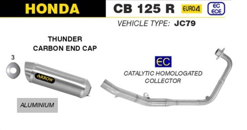 Arrow Exhaust Thunder Aluminium + Catalytic Collector Honda CB 125 R 2018 - 2020-51516AK-51016KZ