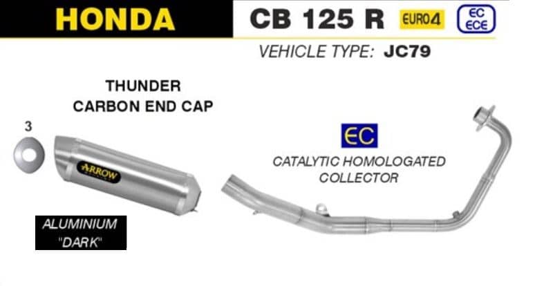 Arrow Exhaust Thunder Aluminium Dark + Catalytic Collector Honda CB 125 R 18-20-51516AKN-51016KZ