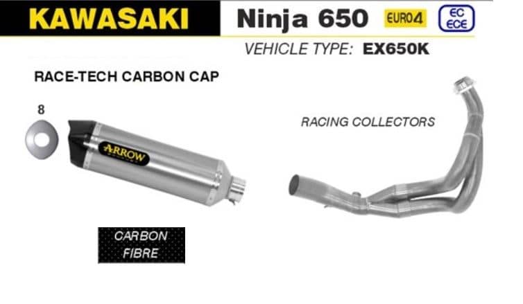 Arrow Exhaust Race-Tech Carbon + Racing Collector Kawasaki Ninja 650 2017-2020-71854MK-71659MI