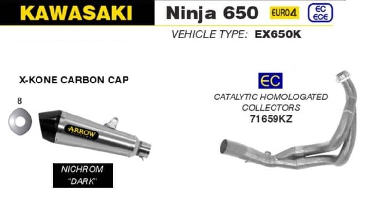 Arrow Exhaust X-Kone Nichrom Dark + EC Collectors Kawasaki Ninja 650 2017-2020-71854XKN-71659KZ