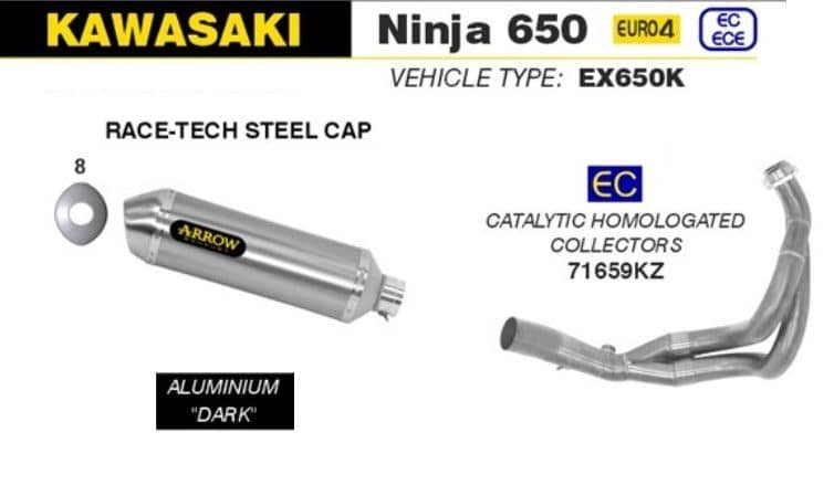 Arrow Exhaust Race-Tech Alu Dark + Catalytic Collector Kawasaki Ninja 650 17-20-71854AON-71659KZ
