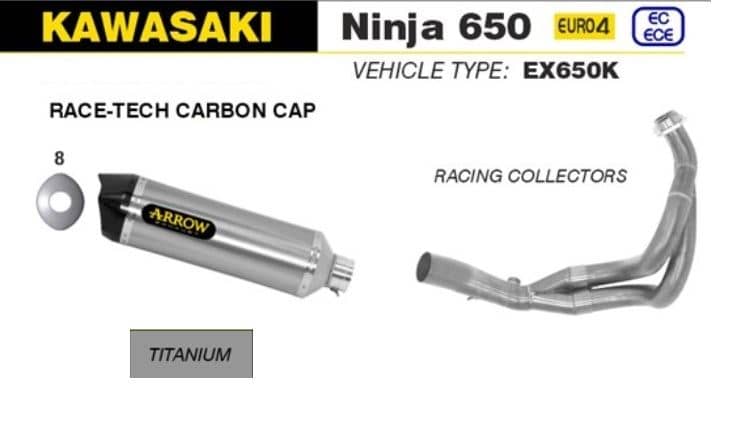 Arrow Exhaust Race-Tech Titanium + Racing Collector Kawasaki Ninja 650 2017-2020-71854PK-71659MI