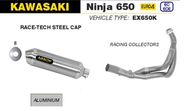 Arrow Exhaust Race Tech Alu Steel Cap +Racing Collector Kawasaki Ninja 650 17-20-71854AO-71659MI
