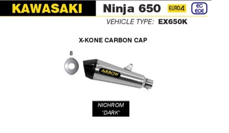Arrow Exhaust X-Kone Slip On Silencer (ECE)Nichrom Dark Kawasaki Ninja 650 17-20-71854XKN