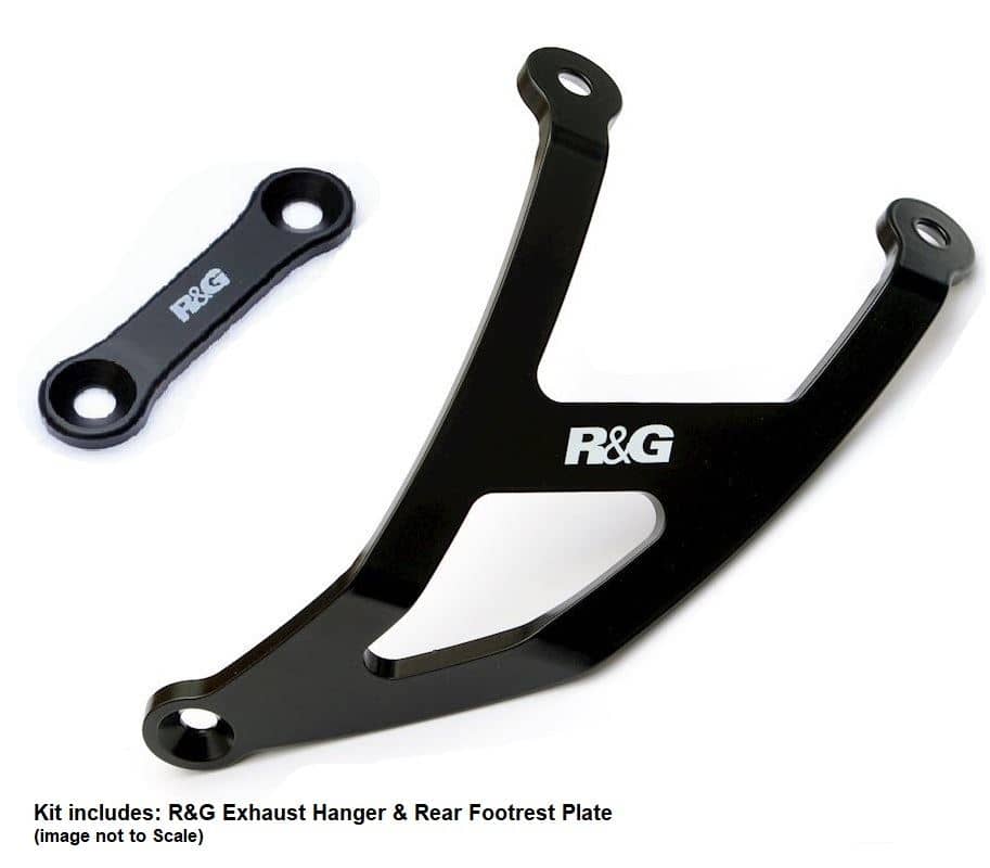 R&G Exhaust Hanger & Rear Footrest Plate Kit Black Kawasaki Ninja 1000SX 20 - 22-EH0098BKA