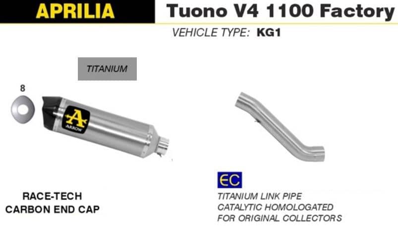 Arrow Exhaust Race Tech Ti + Titanium Link Pipe Aprilia Tuono V4 1100 19-20-71906PK-71746KZ