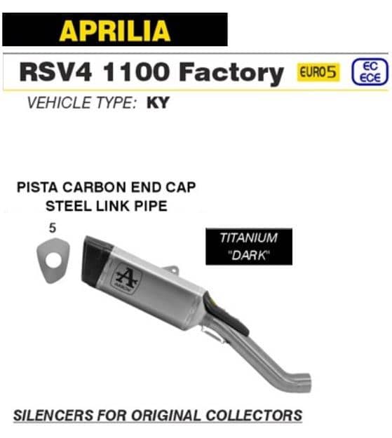 Arrow Exhaust Pista Titanium Dark + SS Link Pipe Aprilia RSV4 1100 Factory 20-23-71004PTN