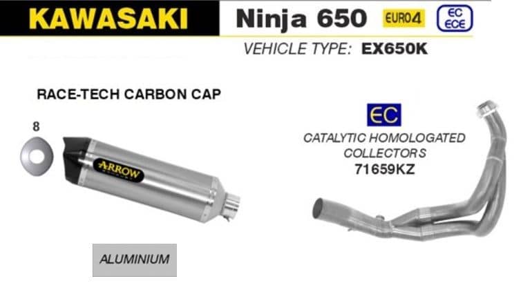 Arrow Exhaust Race-Tech Aluminium + Cat Collector Kawasaki Ninja 650 2017 - 2020-71854AK-71659KZ