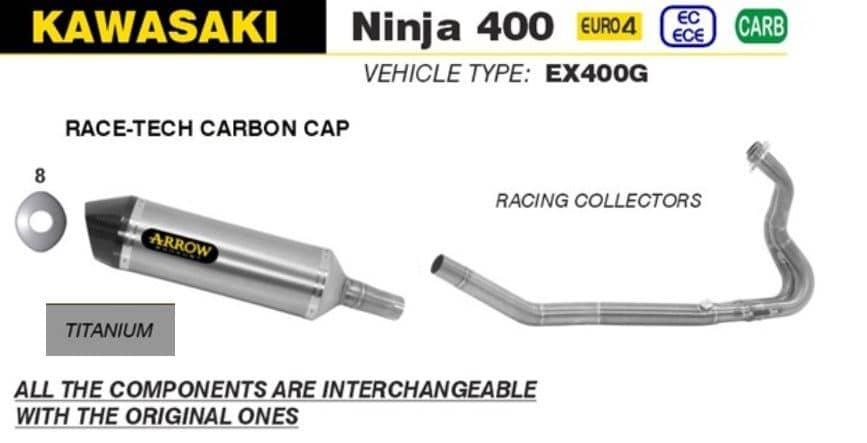 Arrow Exhaust Race-Tech Titanium + Racing Collector Kawasaki Ninja 400 2018-2021-71874PK-71686MI