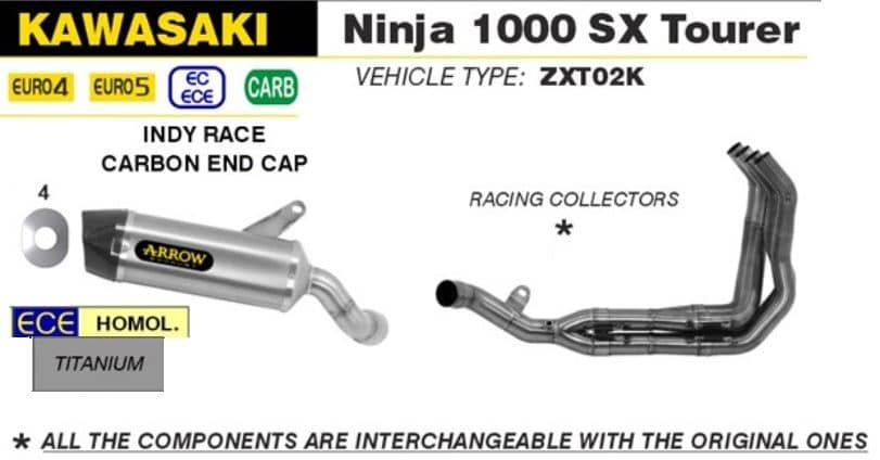 Arrow Exhaust Indy Race Ti+ Racing Collector Kawasaki Ninja 1000 SX Tourer 21-23-71914PK-71728MI-FL1