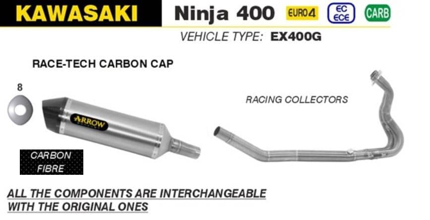 Arrow Exhaust Race-Tech Carbon + Racing Collector Kawasaki Ninja 400 2018 - 2021-71874MK-71686MI