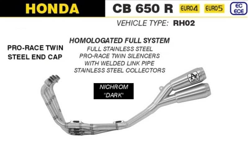 Arrow Exhaust Pro Race Twin Nichrom Dark Full System Honda CB 650 R 2019 - 2022-71902PRN