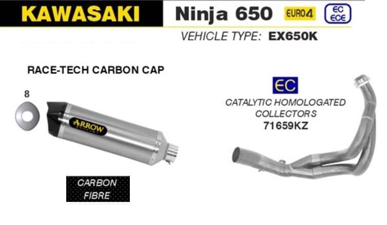 Arrow Exhaust Race-Tech Carbon + Cat Collectors Kawasaki Ninja 650 2017 - 2020-71854MK-71659KZ