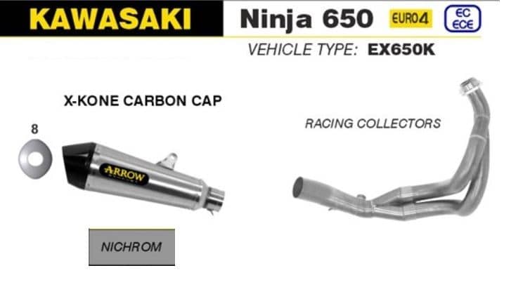 Arrow Exhaust X-Kone Nichrom + Racing Collectors Kawasaki Ninja 650 2017 - 2020-71854XKI-71659MI