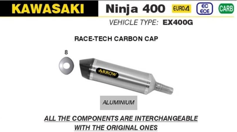 Arrow Exhaust Pro-Race Aluminium Carbon Cap Slip On Kawasaki Ninja 400 2018-2021-71874AK