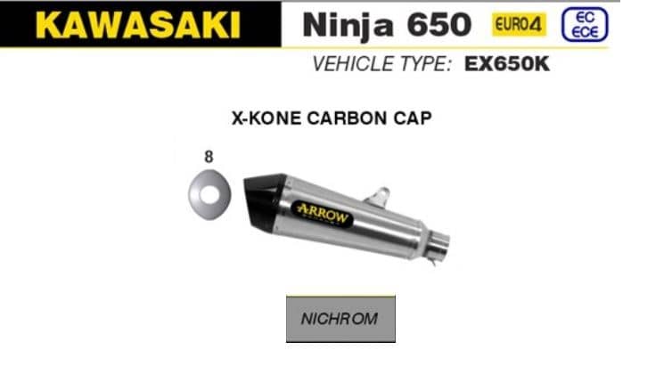 Arrow Exhaust X-Kone Slip On Silencer (ECE) Nichrom Kawasaki Ninja 650 2017-2020-71854XKI