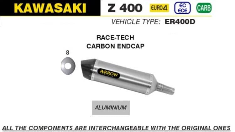 Arrow Exhaust Pro-Race Aluminium Carbon Cap Slip On Kawasaki Ninja 400 2018-2021