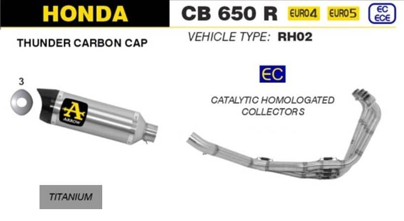 Arrow Exhaust Thunder Titanium + Catalytic Collector Honda CB 650 R 2019 - 2022-71892PK-71704KZ