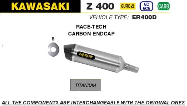 Arrow Exhaust Race-Tech Titanium Slip On Silencer Kawasaki Z 400 2019 - 2020-71874PK-FL1