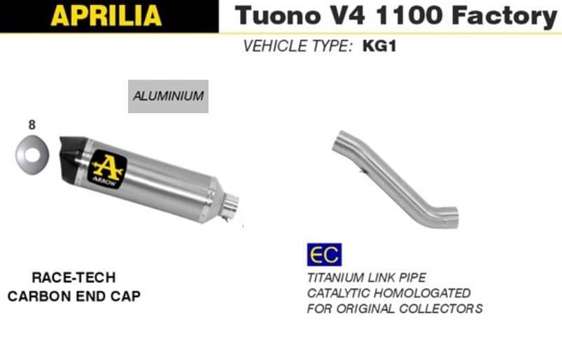 Arrow Exhaust Race Tech Alu + Titanium Link Pipe Aprilia Tuono V4 1100 19-20-71906AK-71746KZ