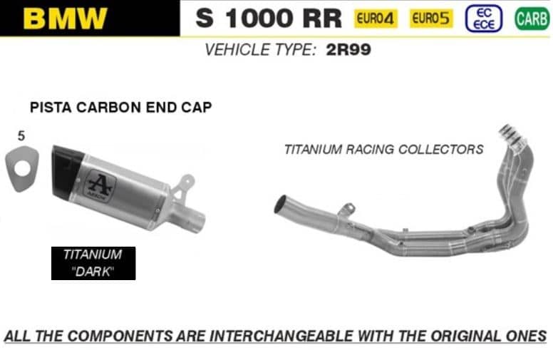 Arrow Exhaust Pista Titanium Dark + Ti Racing Collectors BMW S 1000 RR 2019-2023-71506PTN-71768MI-FL1