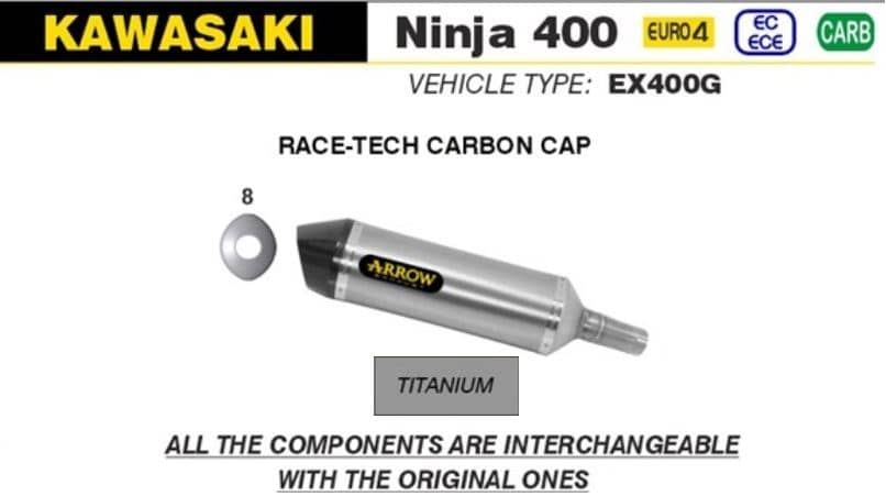 Arrow Exhaust Pro-Race Titanium Carbon Cap Slip On Kawasaki Ninja 400 2018-2021-71874PK