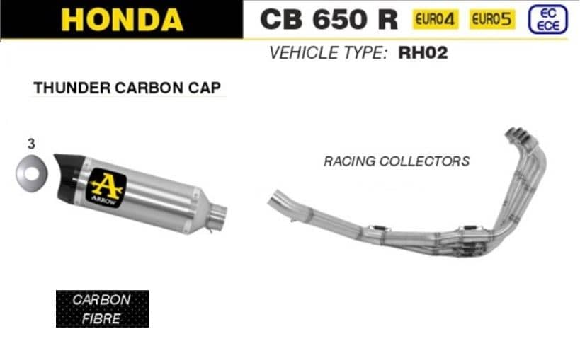 Arrow Exhaust Carbon Fibre Thunder + Racing Collector Honda CB 650 R 2019 - 2022-71892MK-71704MI