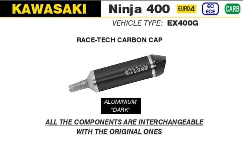 Arrow Exhaust Pro-Race Aluminium Dark Slip On Kawasaki Ninja 400 2018 - 2021-71874AKN