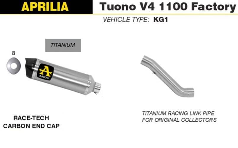 Arrow Exhaust Race Tech Ti + SS Racing Link Pipe Aprilia Tuono V4 1100 2019-2020