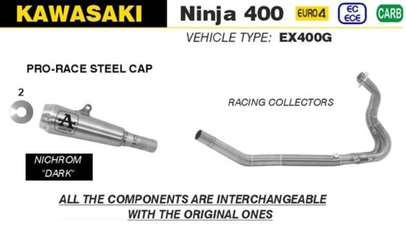 Arrow Exhaust Pro-Race Nichrom Dark + Racing Collector Kawasaki Ninja 400 18-21-71874PRN-71686MI
