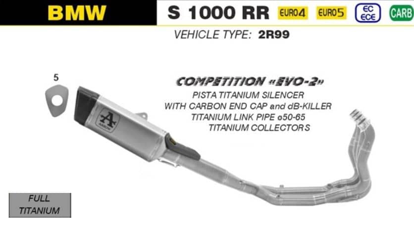 Arrow Exhaust Competition EVO-2 Full System Titanium BMW S 1000 RR 2019-2023-71205PTZ