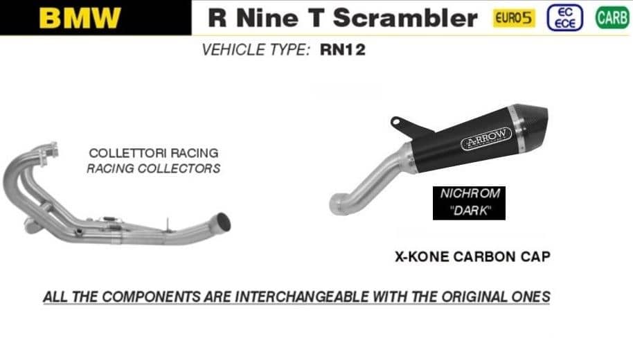 Arrow Exhaust X-Kone Nichrom Dark+Racing Collectors BMW R Nine T Scrambler 21-23-71940XKN-71761MI