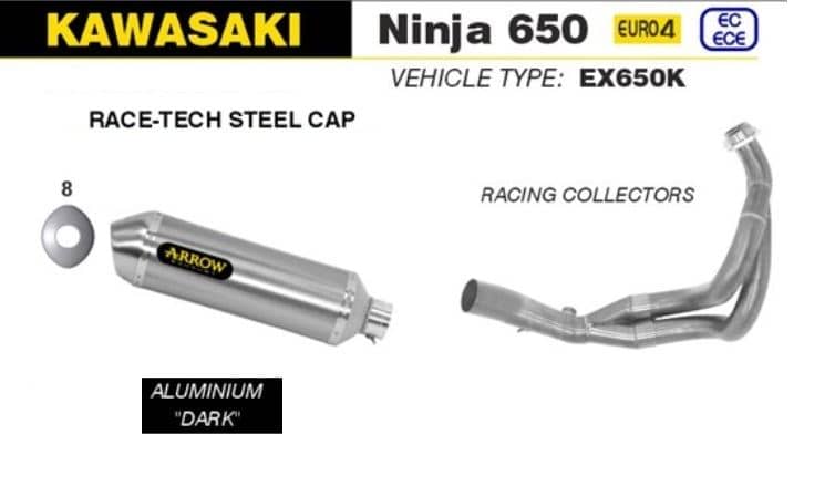 Arrow Exhaust Race Tech Alu-Dark + Racing Collector Kawasaki Ninja 650 2017 - 20-71854AON-71659MI