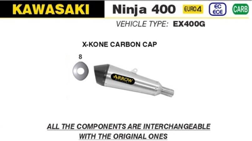 Arrow Exhaust X-Kone Nichrom Carbon Cap Slip On Kawasaki Ninja 400 2018 - 2021-71874XKI