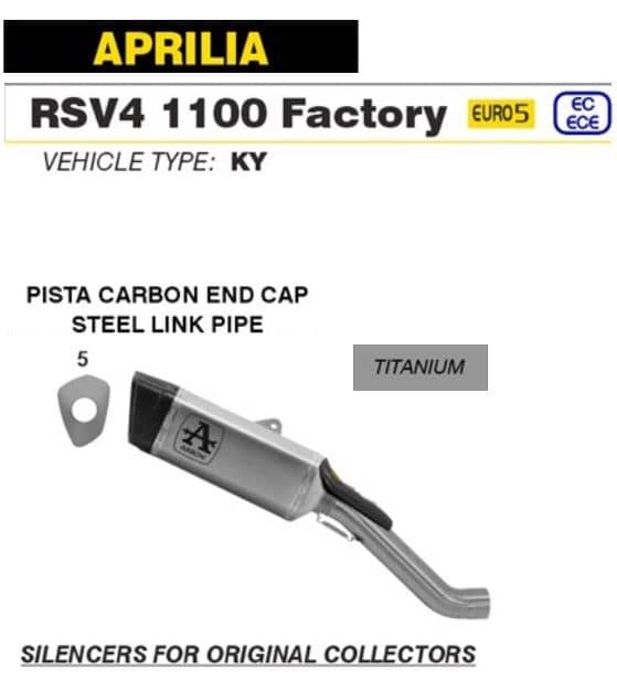 Arrow Exhaust Pista Titanium + Steel Link Pipe Aprilia RSV4 1100 Factory 20-23-71004PT