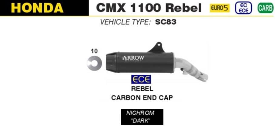 Arrow Exhaust Rebel Nichrom Dark Carbon End Cap Honda CMX 1100 Rebel 2021-2022-74511RB