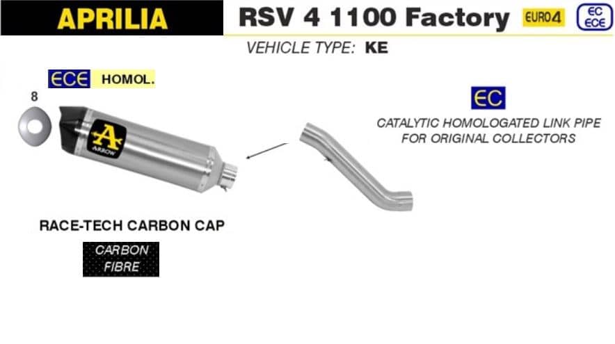 Arrow Exhaust Race-Tech Carbon + Cat Link Pipe Aprilia RSV4 1100 Factory 19-20-71906MK-71674KZ