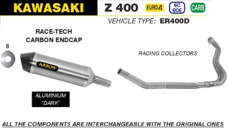 Arrow Exhaust Race-Tech Aluminium Dark+ Collector Kawasaki Z 400 2019 - 2020-71874AKN-71686MI