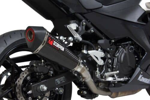 Scorpion Exhaust Serket Parallel Slip-on Carbon Fibre Kawasaki Ninja 400 2018-20-RKA121CEO